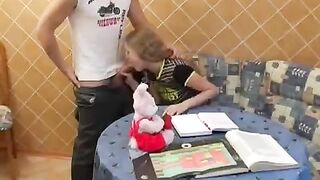 The baby is fucking at home instead of attending lessons