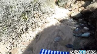 Girl with big natural tits has sex with a guy outdoors