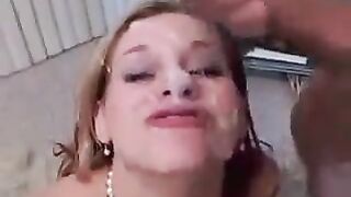 The sperm runs out of the girl after a blowjob, 18+ teen
