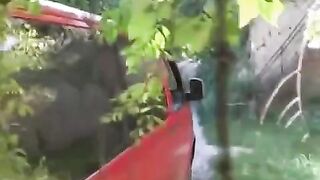 The man squeezed her tits near his car and fucked her