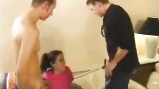 A young nanny has anal sex with her employer and his friend