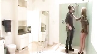 The wife has an affair with a plumber while her husband is away
