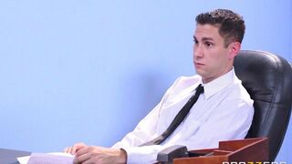 Two girls got fucked by a guy at the interview in an intense threesome