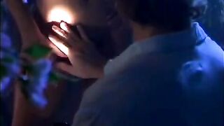 Night fog adds romance to sex with a brunette