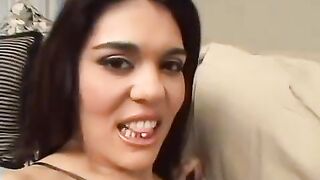 Sex porn under a skirt with a busty brunette and two men