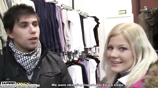 A blonde is having fun with two guys at the same time