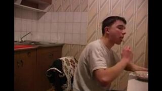 The mother with cancer fucks her son in the kitchen