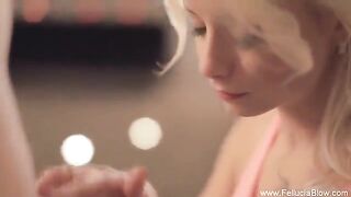 A blonde woman has a great fun in the studio, getting pierced