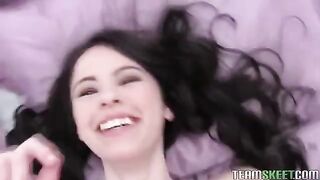 Brunette amateur girl has sex at home without any guy, she's alone