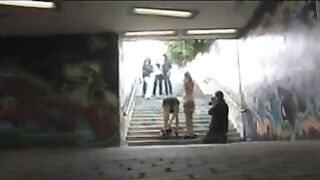 The girl was diluted and roughly fucked on the public transition