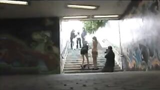 The girl was diluted and roughly fucked on the public transition