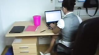 A young secretary gets fucked hard by her boss straight in the office