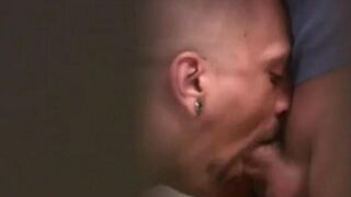 The guys are jerking each other’s cocks in the public WC