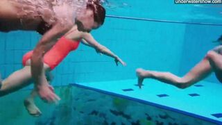 Nude girls playing in the pool, hidden camera captures
