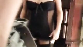A husband fucked his wife in a corset in the bedroom