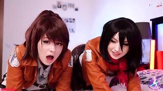 Cosplay threesome with wet pussies and close-up licking action in HD