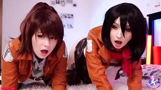 Cosplay threesome with wet pussies and close-up licking action in HD