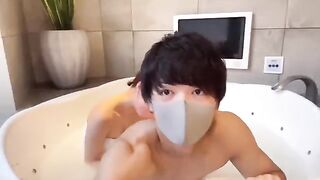 Japanese guy’s slippery handjob with lotion ends with oiled creampie