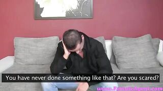 The chick forced the guy to lick her pussy at casting