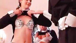 Three girls have lesbian sex under the watch of a strict nun