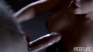 The related slave licks the pussy of a dominant lady wearing stockings
