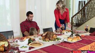 A sexy girl ended a family dinner with a hot FFM threesome