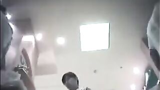 A hidden camera at the checkout in the store shoots girls under their skirts