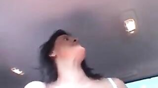 Three cool guys brought a whore to the forest and fucked her in the car