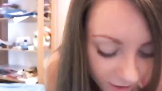 A Russian girl with a gentle chest plays with toys on camera