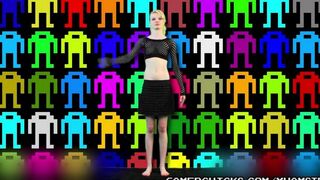 Sexy blonde teen dances and strips in front of a crowd of horny guys
