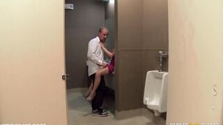 Blonde woman fucked with waiter in the restaurant toilet