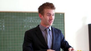 A girl is fucking with her teacher, who fucks her hard in return
