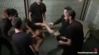 Five guys were held hostage and mocked by a defenseless girl in a rough anal scene