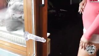 Girl with big boobs plays with a dump truck in an erotic scene