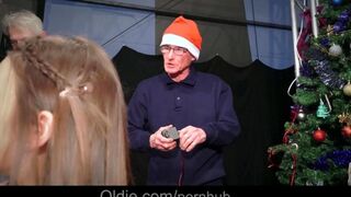 An old crowd fucked the beautiful Snow Maiden with big tits