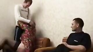 A drunken mother was fucked by her son and his friend in stockings and pantyhose