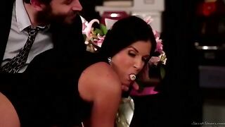 A boss licks the hairy pussy of his secretary in an office scene