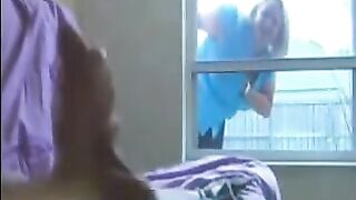 A patient is masturbating, and a woman comes to check on him in the ward