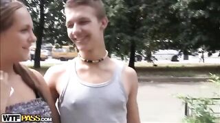 A man licked the pussies of two girls in a steamy outdoor encounter