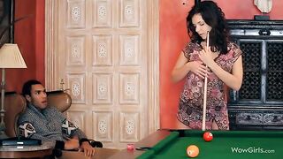 The guy makes cunnilingus to his girlfriend, pleasing her with his tongue
