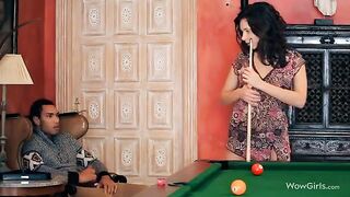 The guy makes cunnilingus to his girlfriend, pleasing her with his tongue