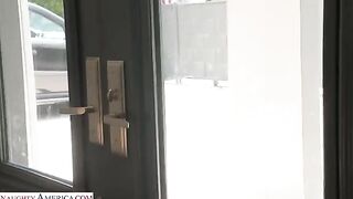 Skinny brunette takes a meaty dick in her juicy ass hole