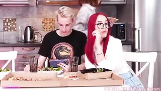 The girl has an amazing orgasm after being roughly fucked in the kitchen