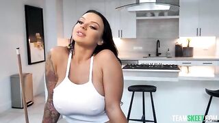 Shooting balls for big boob photoshoot with brunette