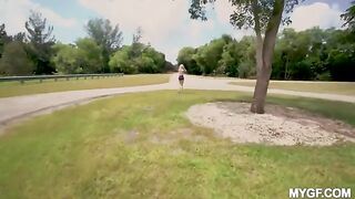 Outdoor sex adventures in the park with a cute girl