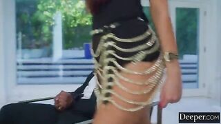 A hot brunette girl is fucking with a security guard