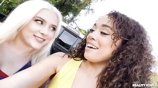 Two young girls shared a huge black cock in an intense interracial encounter