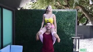 Latina with mini boobs plays with a guy’s huge cock