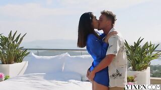 Crash a party and have outdoor sex with a brunette beauty