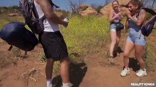 A girl was taken on a hike and fucked outdoors